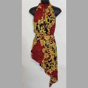 Elegant Asymmetrical Red and Gold Women's Top